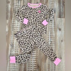 (3/$15) Carter's leopard cheetah tan brown pink long pajamas girls size 24m